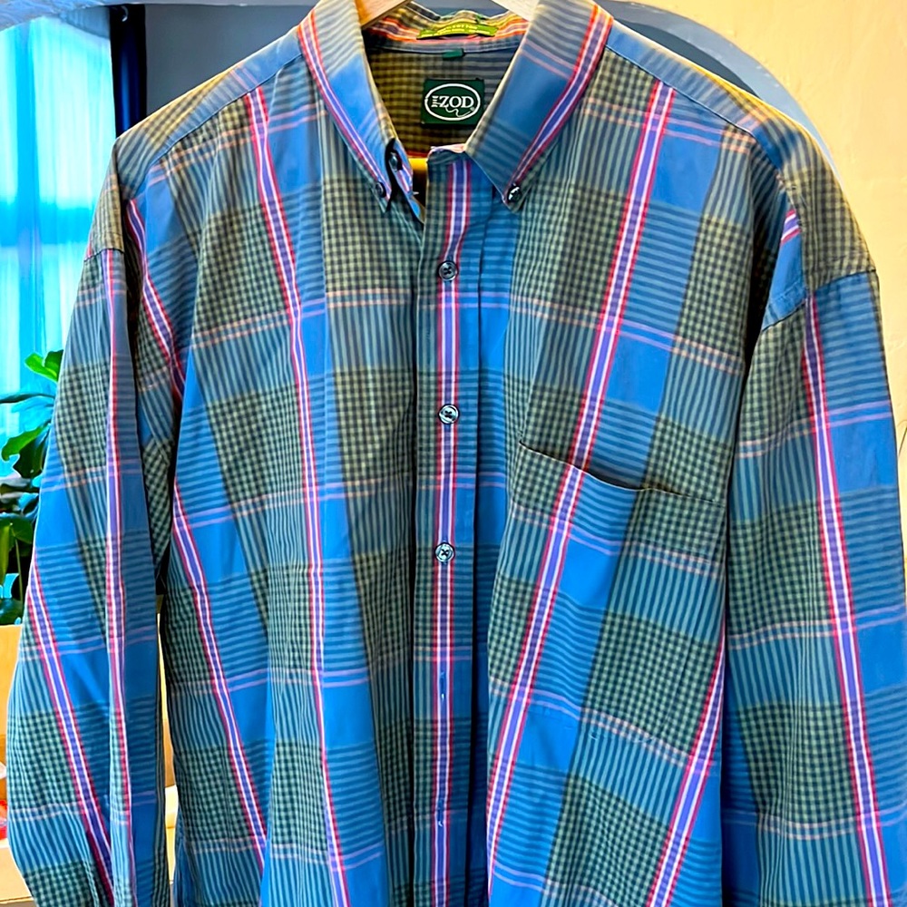 Vintage plaid cotton button front shirt | Izod | L